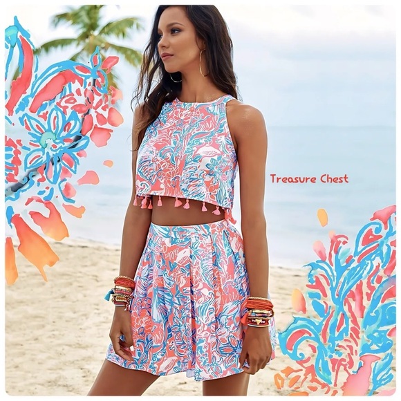 Lilly Pulitzer Dresses & Skirts - Lilly Pulitzer Selina Set Pink Sun Ray Summer Siren / Skirt size 4, Top size 2